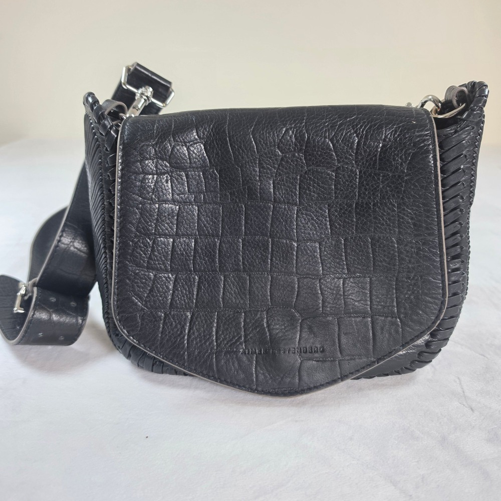 Aimee Kestenberg All for Love Black Croc Embossed Leather Crossbody Bag